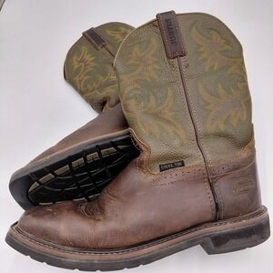 Justin Driller Workboots Steel Toe Mens 12 EE Brown Green Chore Leather Festival